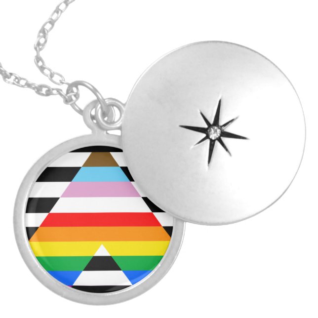 Ally Progress Pride Flag Locket Necklace (Front)