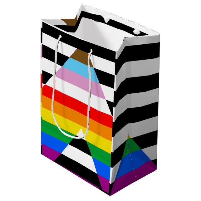 Ally Progress Pride Flag Medium Gift Bag (Front Angled)