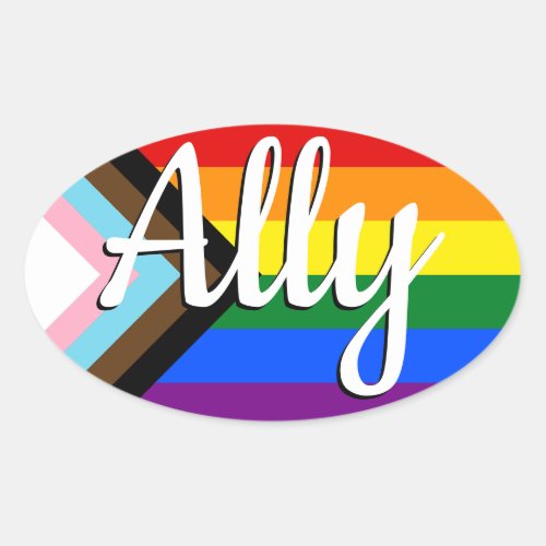 Ally  Progress Pride Flag Oval Sticker