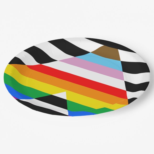 Ally Progress Pride Flag Paper Plates (Angled)
