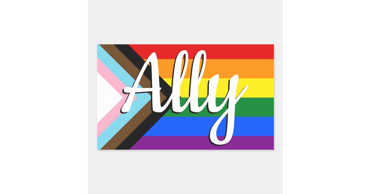 Ally | Progress Pride Flag Rectangular Sticker | Zazzle