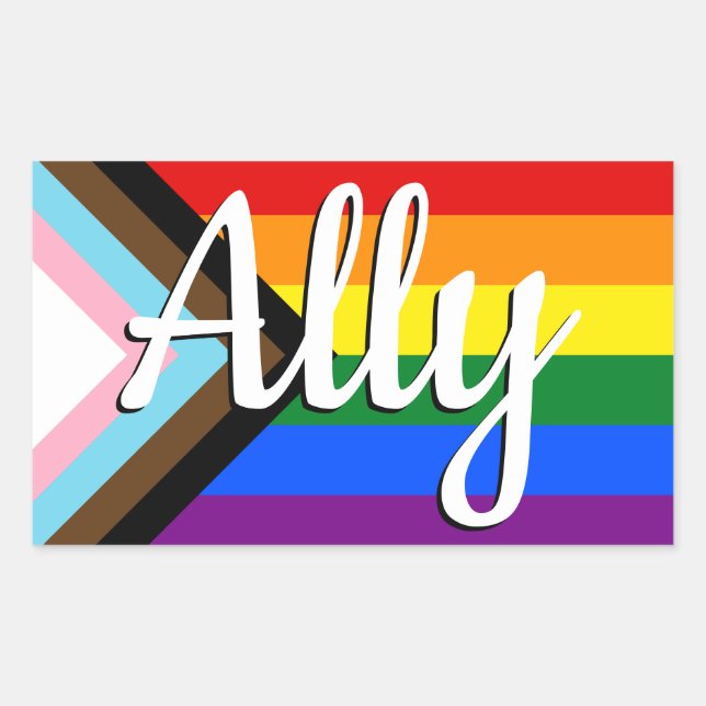 Ally | Progress Pride Flag Rectangular Sticker (Front)