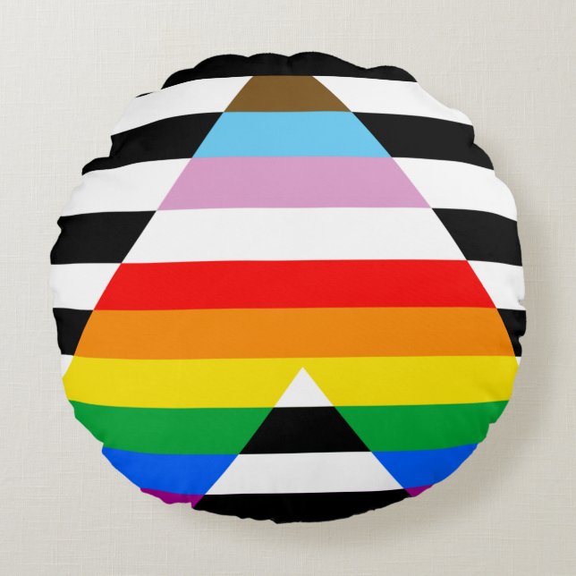 Ally Progress Pride Flag Round Pillow (Front)