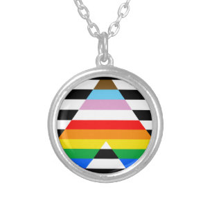 Ally Progress Pride Flag Silver Plated Necklace