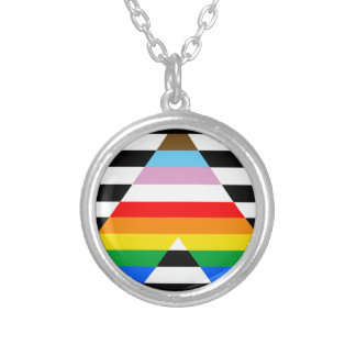 Ally Progress Pride Flag Silver Plated Necklace