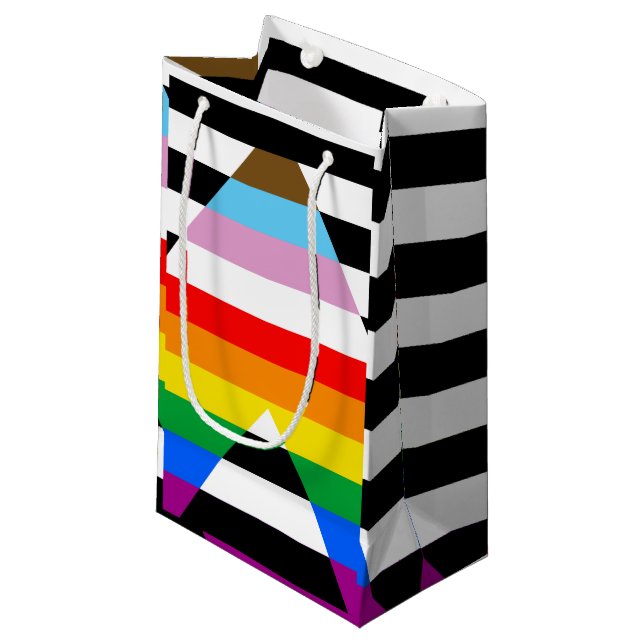Ally Progress Pride Flag Small Gift Bag (Front Angled)