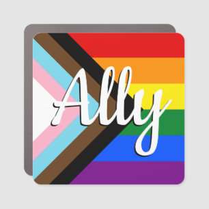 Ally Progress Pride Flag Square Car Magnet