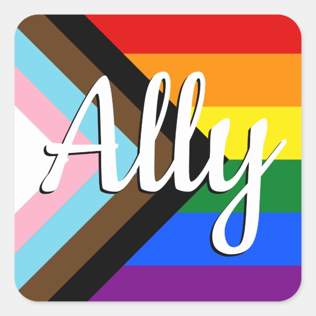 Ally | Progress Pride Flag Square Sticker (Front)
