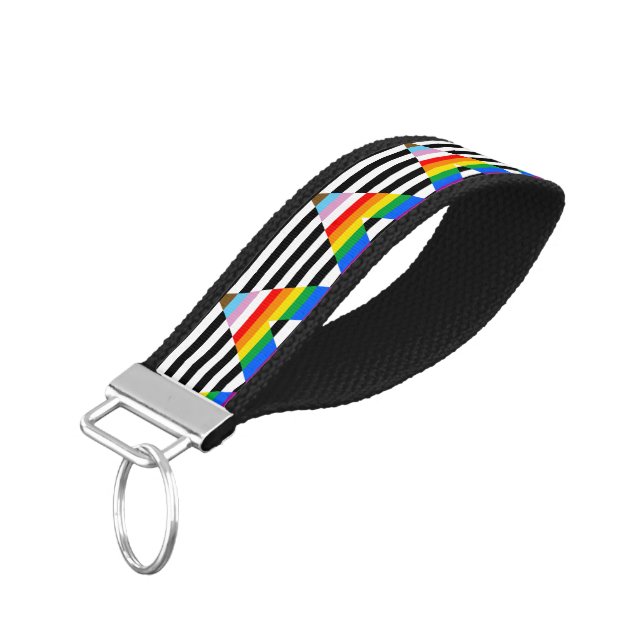 Ally Progress Pride Flag Wrist Keychain (Angled Down)
