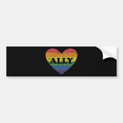 Ally rainbow flag heart LGBT gay lesbian support Bumper Sticker