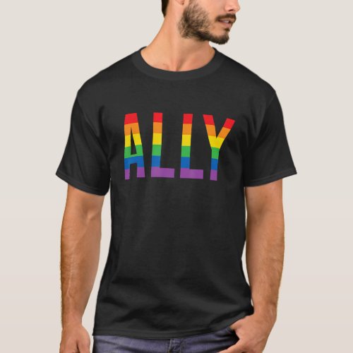 Ally Rainbow Flag Lgbt Lesbian Gay Bisexual Pride  T_Shirt