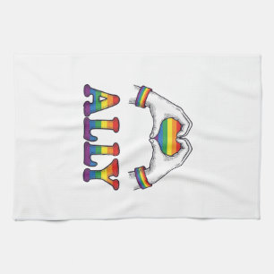 Ally Rainbow Hands Heart Vintage Pride Shirt Desig Kitchen Towel
