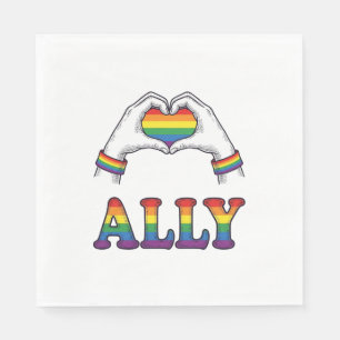 Ally Rainbow Hands Heart Vintage Pride Shirt Desig Napkins