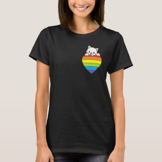 Ally Rainbow Heart Cat LGBTQ Community Pride Gende T-Shirt