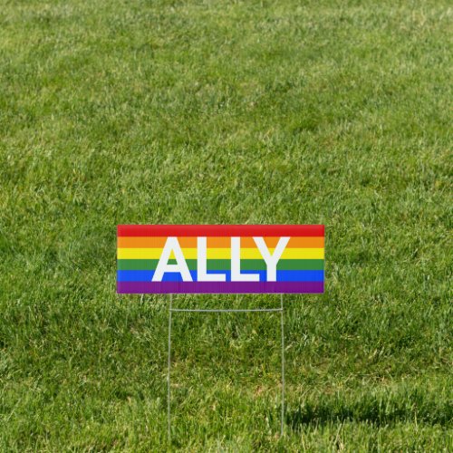 Ally Rainbow Striped Pride Flag Yard Sign