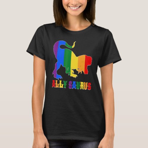 Ally Saurus Dinosaur LGBT Gay Rainbow Pride Flag M T_Shirt
