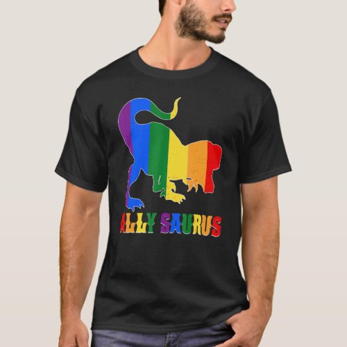 Ally Saurus Dinosaur LGBT Gay Rainbow Pride Flag M T_Shirt