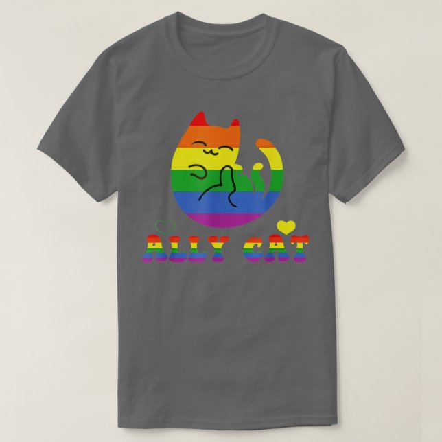 Allycat LGBT Pride Month Cat With Ally Pride Rainb T-Shirt (Design Front)