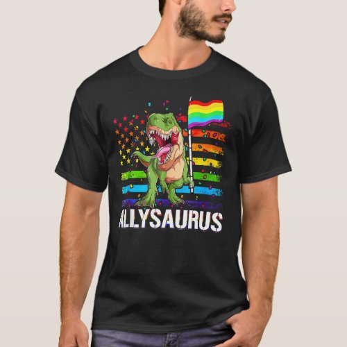 Allysaurus Dinosaur In Rainbow Flag For Ally Lgbt  T_Shirt