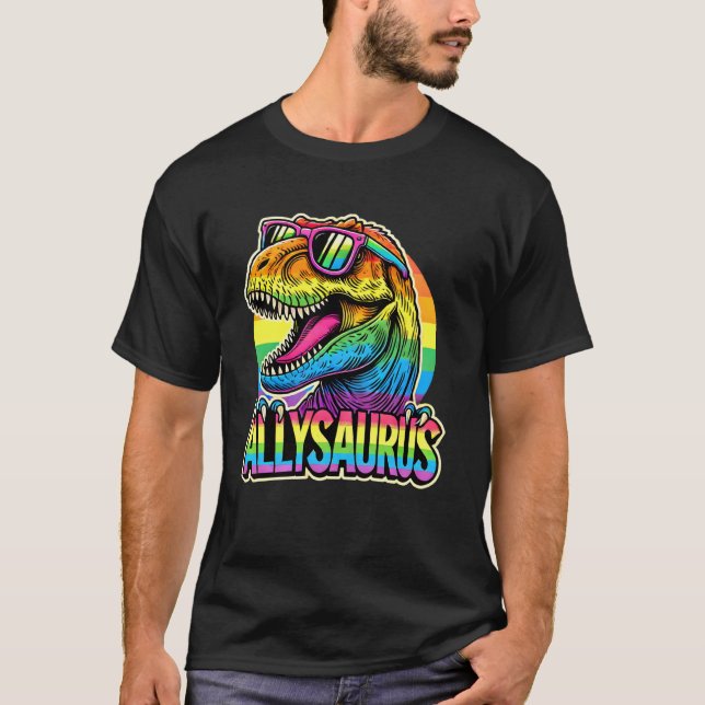 Allysaurus LGBT Dinosaur Gay Pride Flag Ally Rainb T-Shirt (Front)
