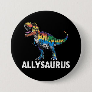Allysaurus LGBT Dinosaur Rainbow Flag Ally LGBT Button