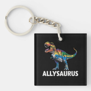 Allysaurus LGBT Dinosaur Rainbow Flag Ally LGBT  Keychain