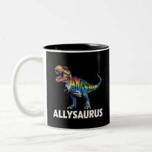 Allysaurus LGBT Dinosaur Rainbow Flag Ally LGBT Two-Tone Coffee Mug
