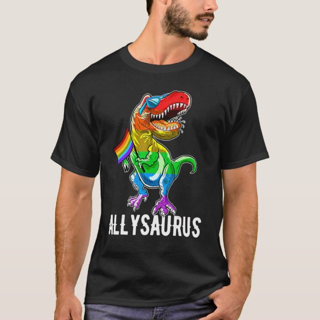 Allysaurus Lgbt Dinosaur Rainbow Pride Flag Gay Pr T-Shirt (Front)