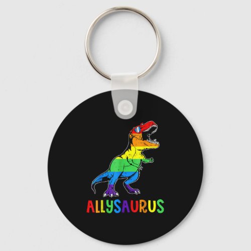 Allysaurus LGBT T Dinosaur Rainbow Flag Ally LGBT  Keychain