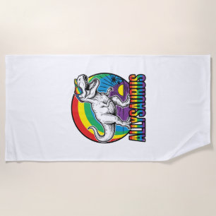 Allysaurus Rainbow Dinosaur Vintage T-Shirt Design Beach Towel
