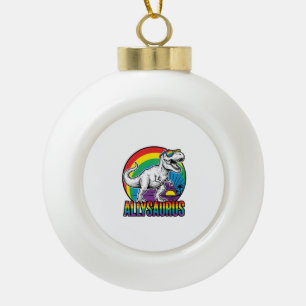 Allysaurus Rainbow Dinosaur Vintage T-Shirt Design Ceramic Ball Christmas Ornament