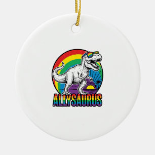 Allysaurus Rainbow Dinosaur Vintage T-Shirt Design Ceramic Ornament