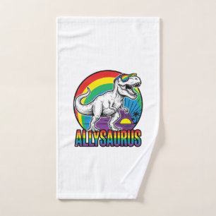 Allysaurus Rainbow Dinosaur Vintage T-Shirt Design Hand Towel
