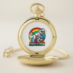 Allysaurus Rainbow Dinosaur Vintage T-Shirt Design Pocket Watch