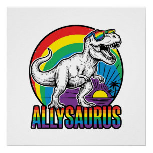 Allysaurus Rainbow Dinosaur Vintage T-Shirt Design Poster