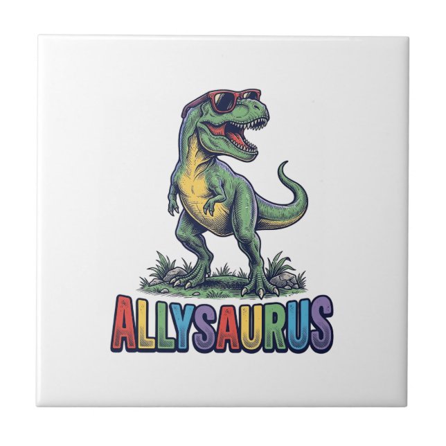 Allysaurus Vintage Dinosaur Sunglasses Shirt Desig Ceramic Tile (Front)