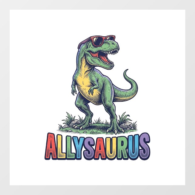 Allysaurus Vintage Dinosaur Sunglasses Shirt Desig Window Cling (Sheet)