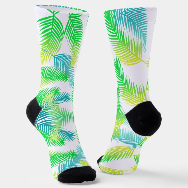 alm Leaves Pattern Socks – Tropical Botanical Crew (Angled)