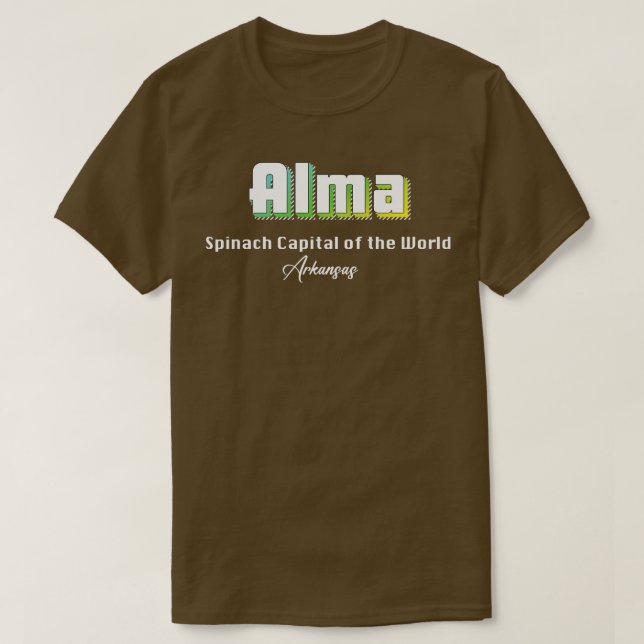 Alma Arkansas Yellow Text T-Shirt (Design Front)