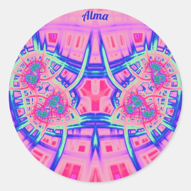 ALMA ~ Pink Blue and Green BRIGHT FUN! ~  Classic  Round Sticker (Front)