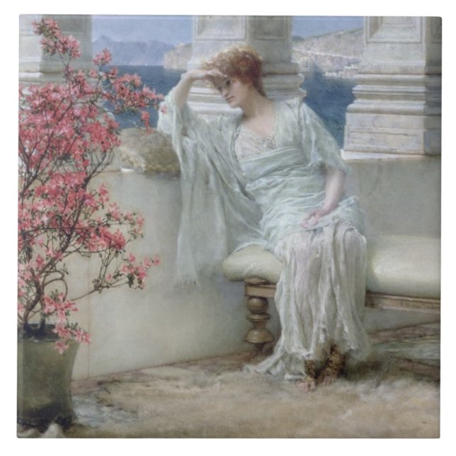 Alma-Tadema | Her eyes are with her thoughts? Ceramic Tile (Front)