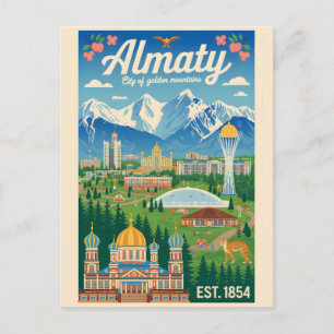 Almaty Kazakhstan Retro Travel Poster Art Holiday Postcard