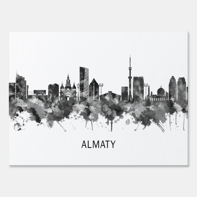 Almaty Kazakhstan Skyline BW Sign (Back)