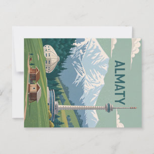 Almaty Peaks and Towers in Cold Retro View Postcard