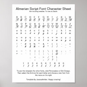 Almerian Script Font Character Sheet for Zazzle Poster