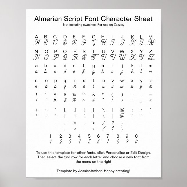 Almerian Script Font Character Sheet for Zazzle Poster (Front)
