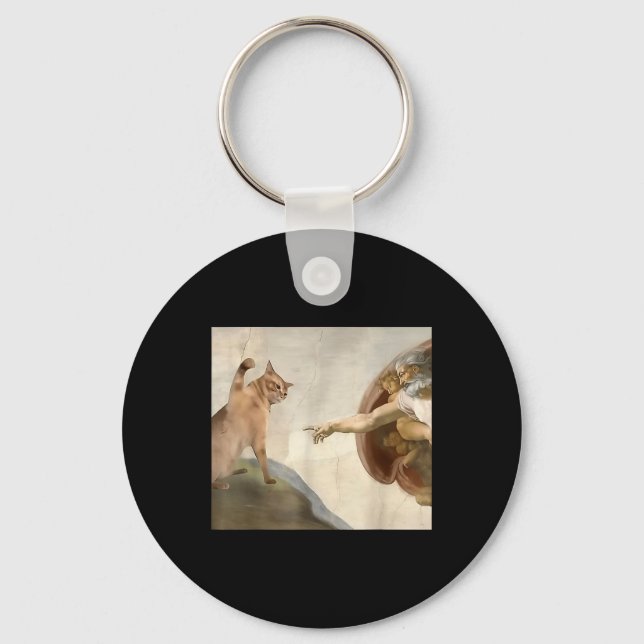 Almighty Slap Funny Cat God Creation Of Adam Meme  Keychain (Front)
