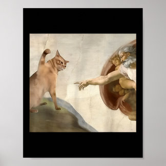 Almighty Slap Funny Cat God Creation Of Adam Meme  Poster