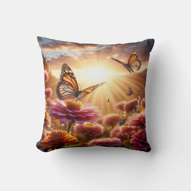 Almofada 40.6 cm x 40.6 cm, Butterflies in the gar Throw Pillow (Front)