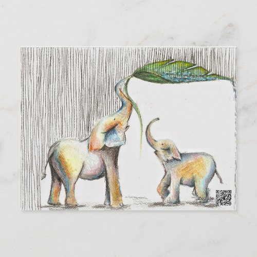 Almofada Baby and Mom Elephant Watercolor Postcard